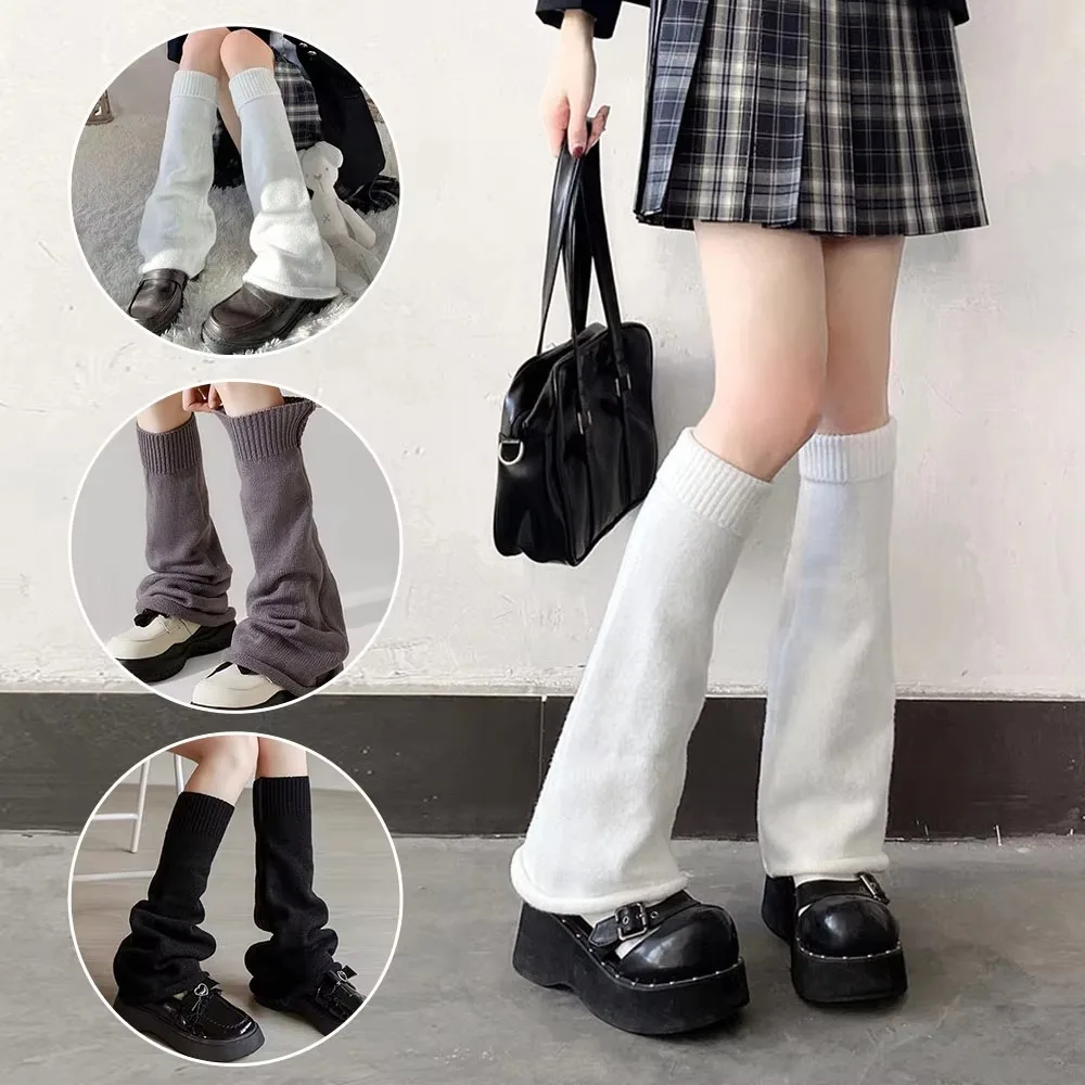 1 pair Stylish Flared Hem Leg Warmers Stretchy Solid Color Knit Long Socks Wide Cut Boot Covers Winter Season