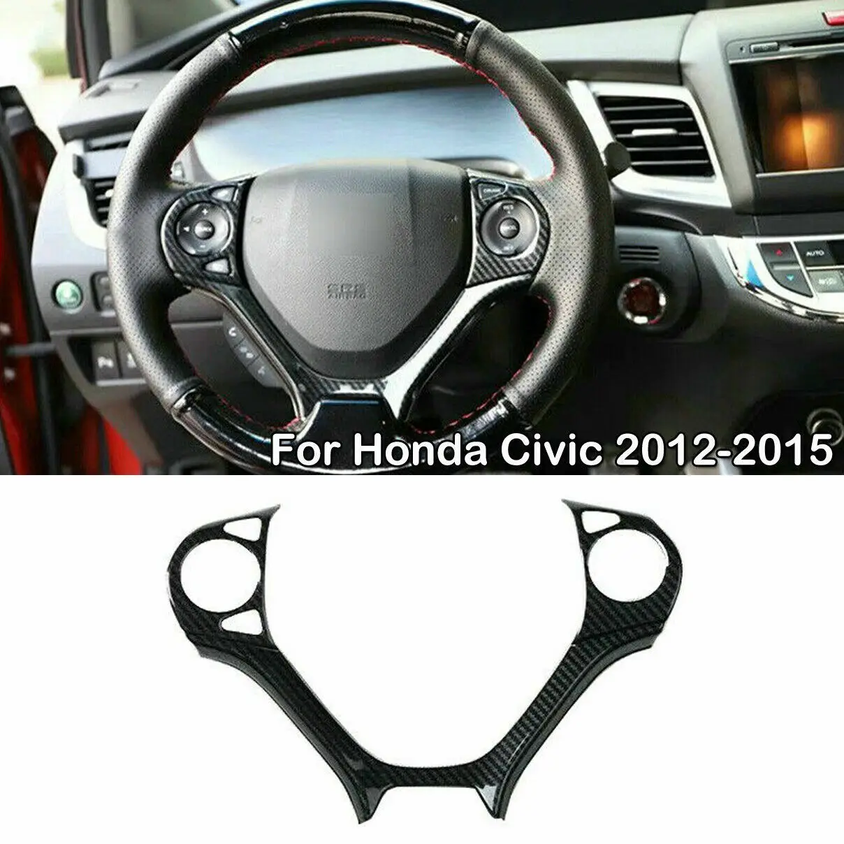 For Honda Civic 9th 2012-2015 ABS Car Carbon Fiber Style Inner Steering Wheel Button Frame Trim Cover Auto Part Accessories