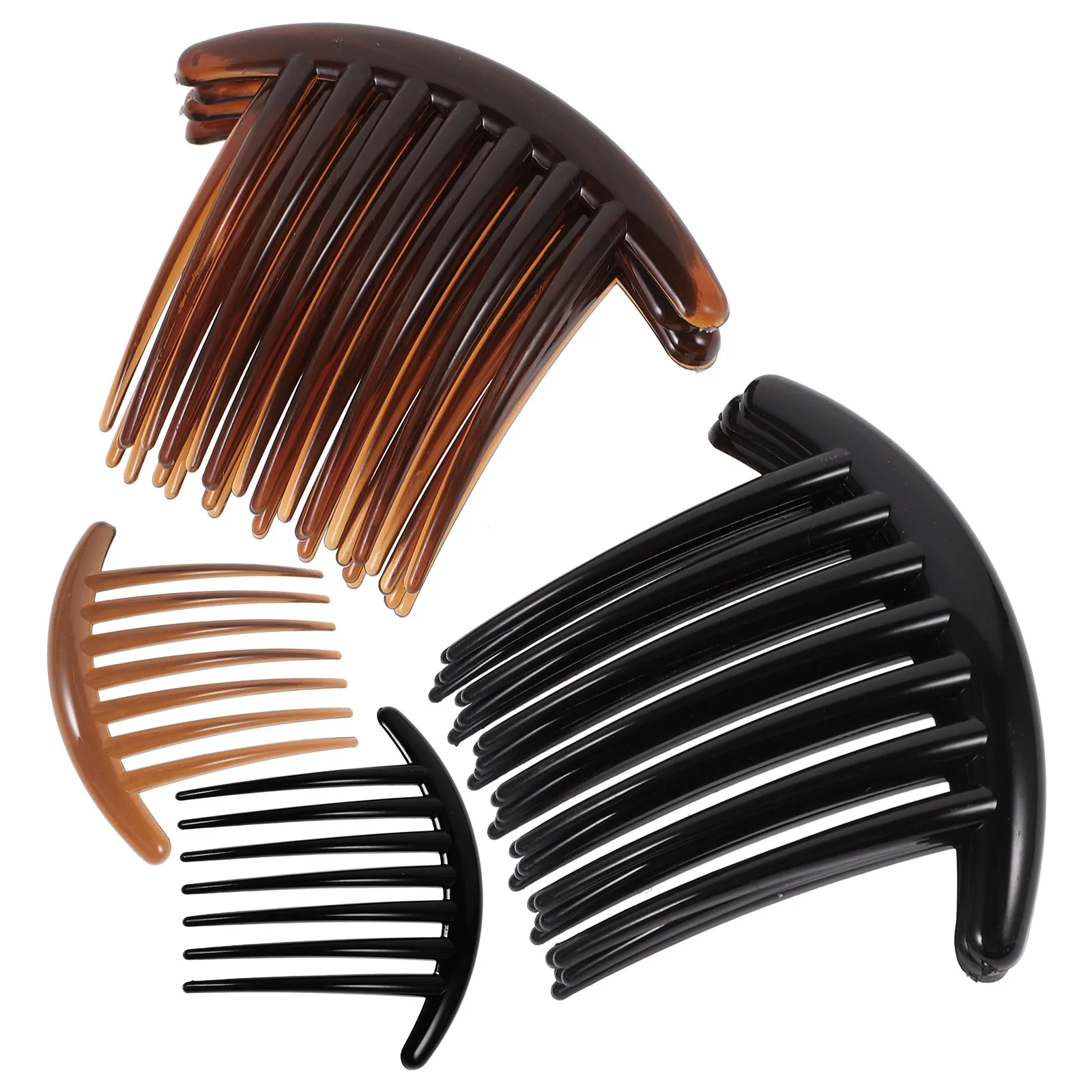 10Pcs Long-Tooth Hair Comb Acrylic 7-Teeth Insert Combs Black Coffee Classic Design Women Girls Neat Hairstyle Accessory