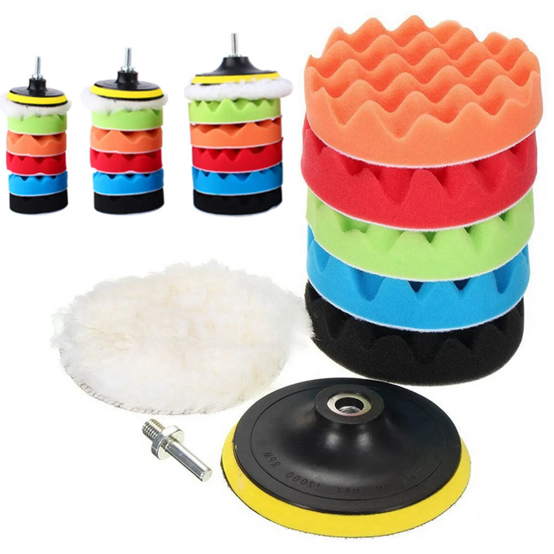 3/5/7 Inch Car Polishing Disc Self-adhesive Polishing Waxing Sponge Wool Wheel Polishing Pad for Car Polishing Drill Bit Adapter