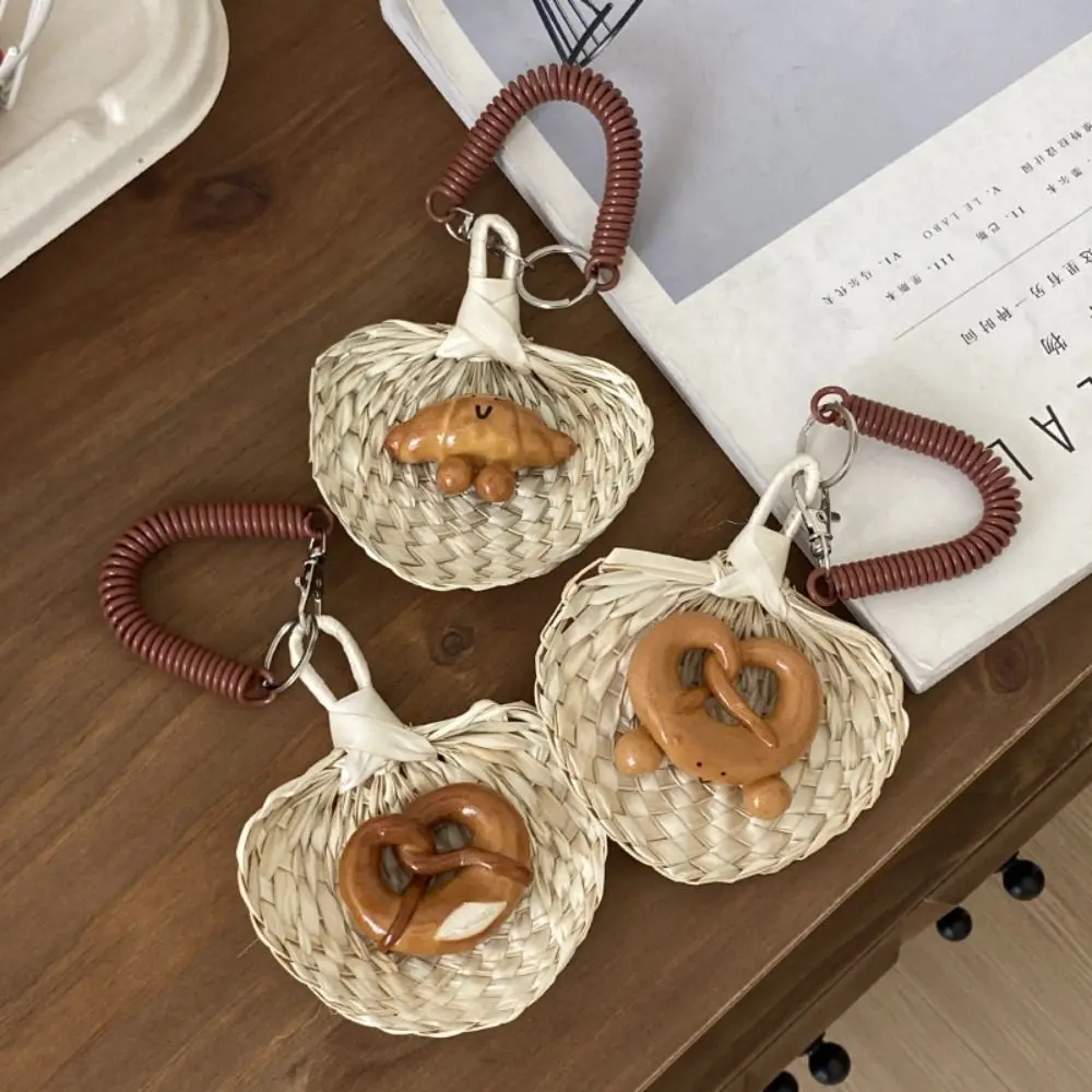 

Fashion Bagel Alkaline Bread Pendant Keyring Keychain Palm-leaf Fan Pendant Car Pendant Cute Simulated Food Key Chain Unisex