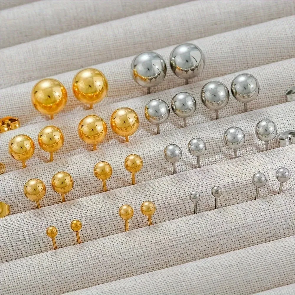 2PCS steel round ball earrings 3mm, 4mm, 5mm in various sizes choose simple fashionable cartilage ear piercing earrings