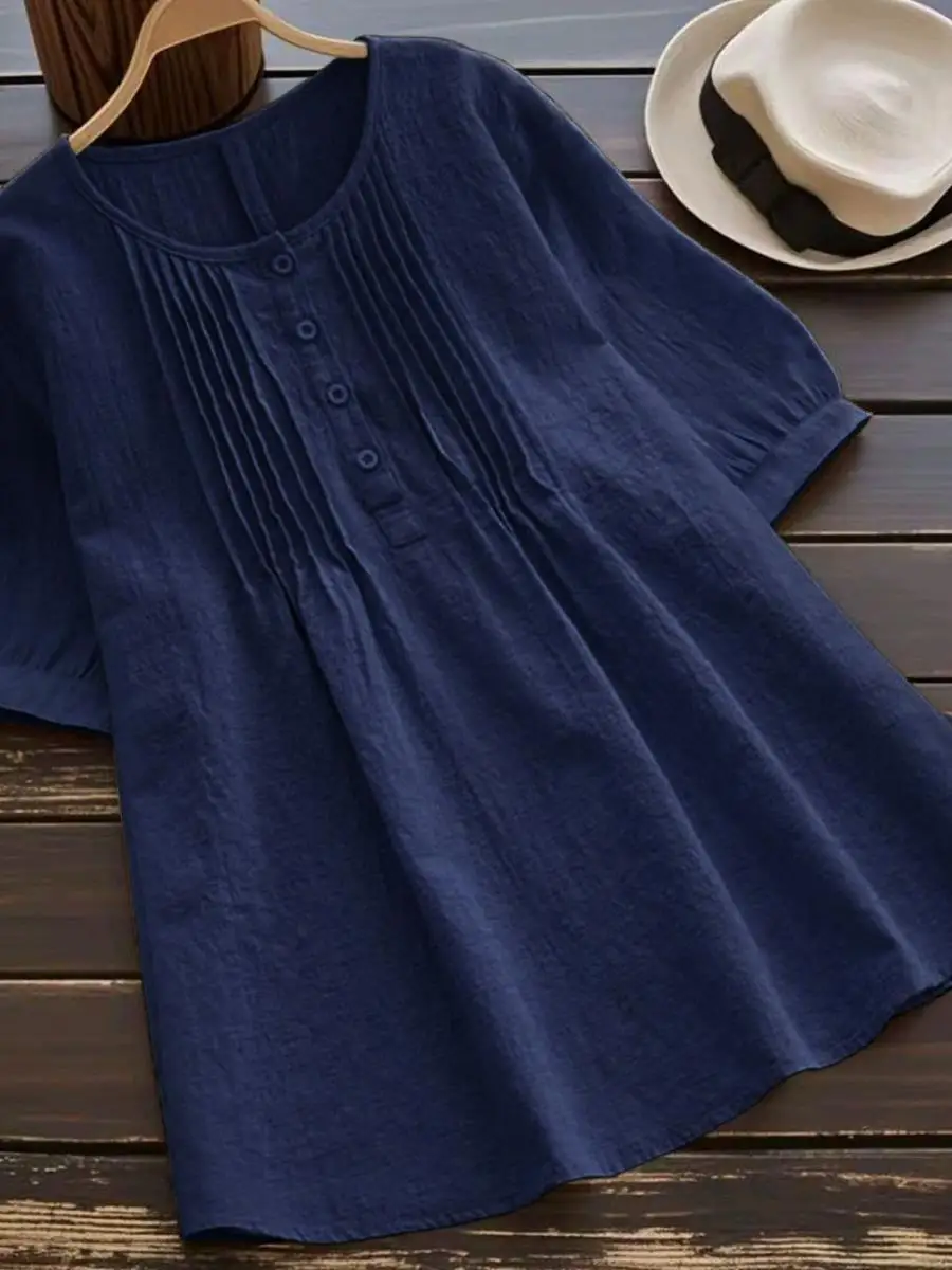 camisa-feminina-de-verao-2026-de-algodao-e-linho-com-manga-curta-caimento-solto-bolso-e-lenco-tamanhos-grandes-cobre-barr