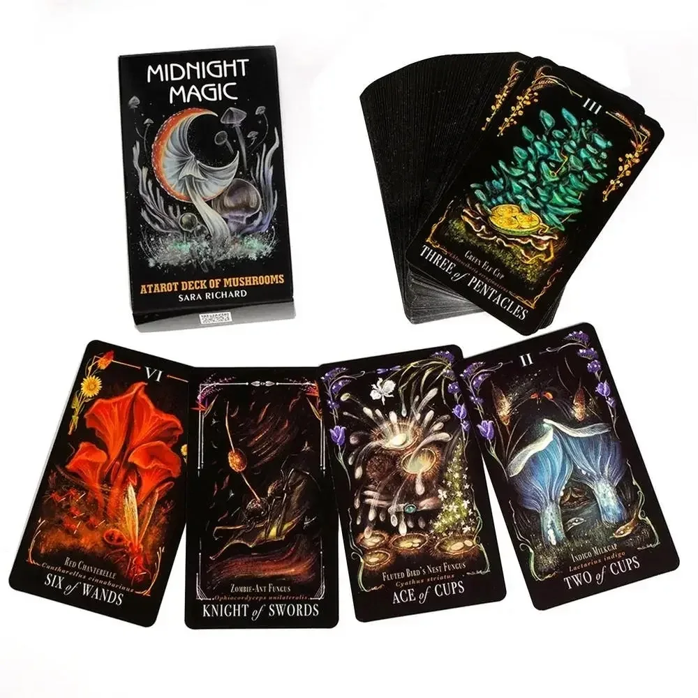 Midnight Magic Tarot A Tarot Deck of Mushrooms Cards 78 تصميمًا فريدًا لبطاقة التارو على أساس عالم الفطر الغامض #4