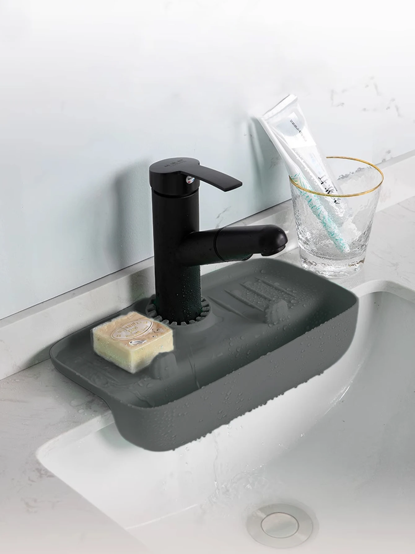 Household Silicone Sink Drain Rack Faucet Splash Proof Water Collecting Pad Sponge Rag Steel Wool Gadget Storage Box