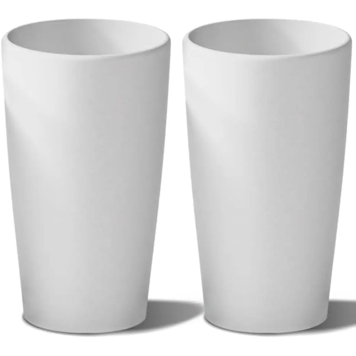 Set of 2 Tall Cylindrical Planters 22.2 Inch Height | Matte Frosted White PP Pots with Internal Drainage Shelf | Indoor Outdoor