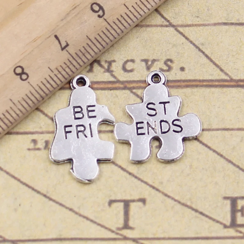 15pcs Charms Jigsaw Puzzle Best Friend 26x21mm Tibetan Pendants Antique Jewelry Making DIY Craft For Bracelet Necklace