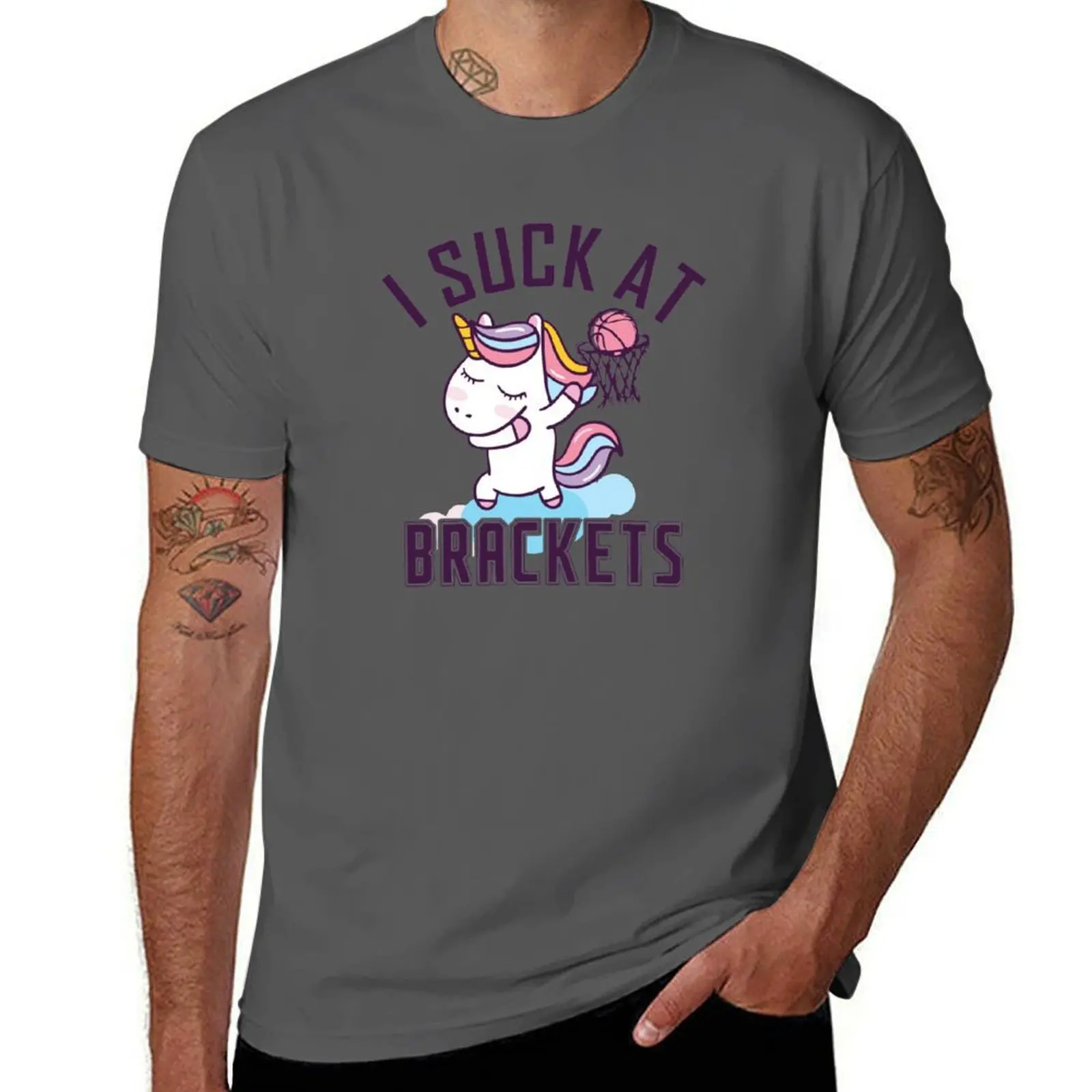 

at March Madness Brackets suck Brackets College I Basketball T-Shirt Casual Street Style Short Sleeve Tee