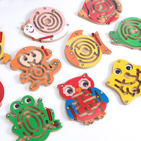 Kids Magnetic Maze Toy Mini Wooden Interactive Maze Pen Driving Beads Maze Puzzle Board Game Eduactional Toys for Toddlers Baby