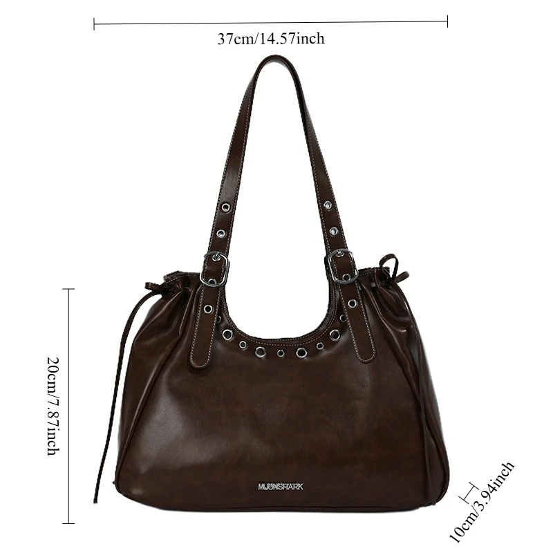 New Retro Matte Leather Tote Bag for Women Biker Style Shoulder Bag Large Capacity Vintage Handbag