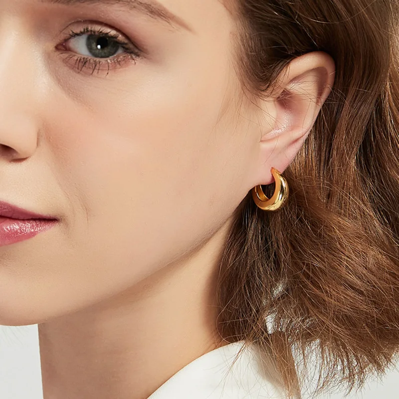 PANJBJ 925 Sterling Silver Chunky Circle Hoop Earrings for Women Classic Geometric Punk Ear Jewelry Party Gifts Dropshipping view 4