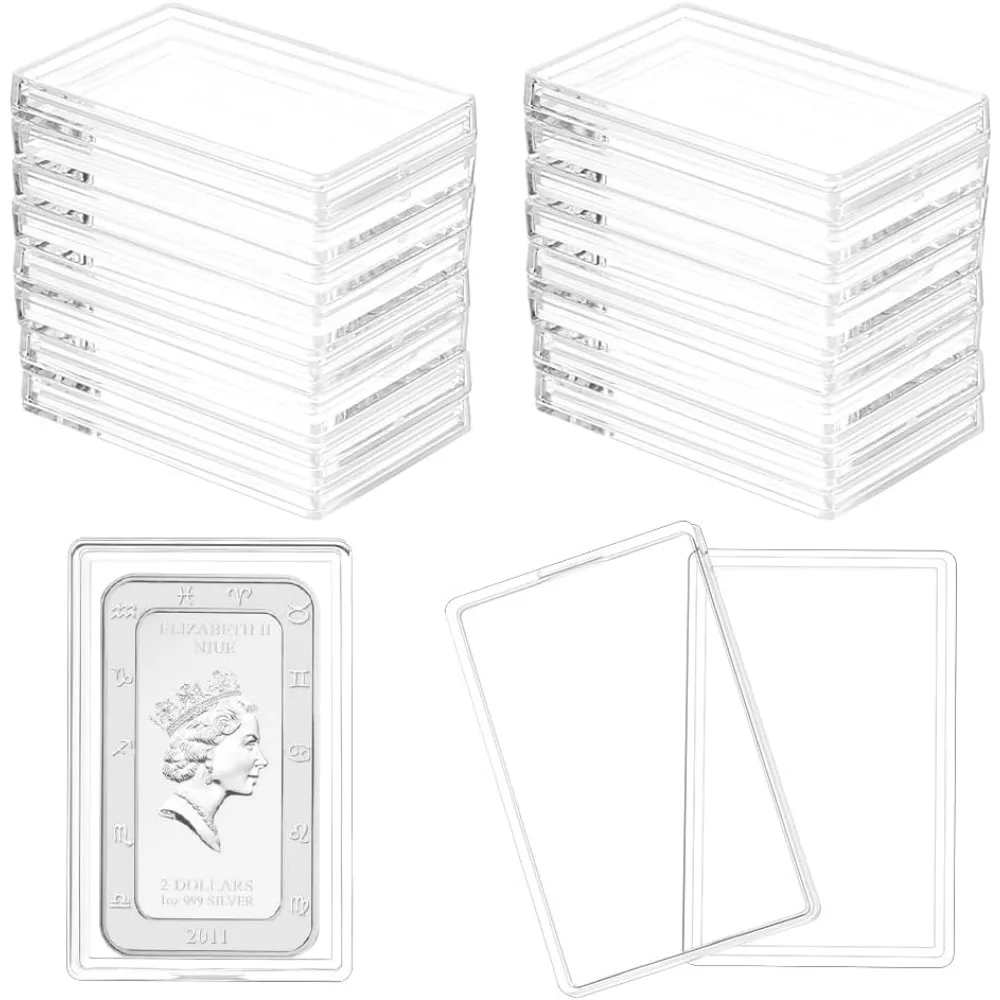 18 Pcs Silver Bar Case Acrylic Silver Bar Holder Clear Storage Container Compatible Gold Silver Bar 1.3x2.1 Inner making kit