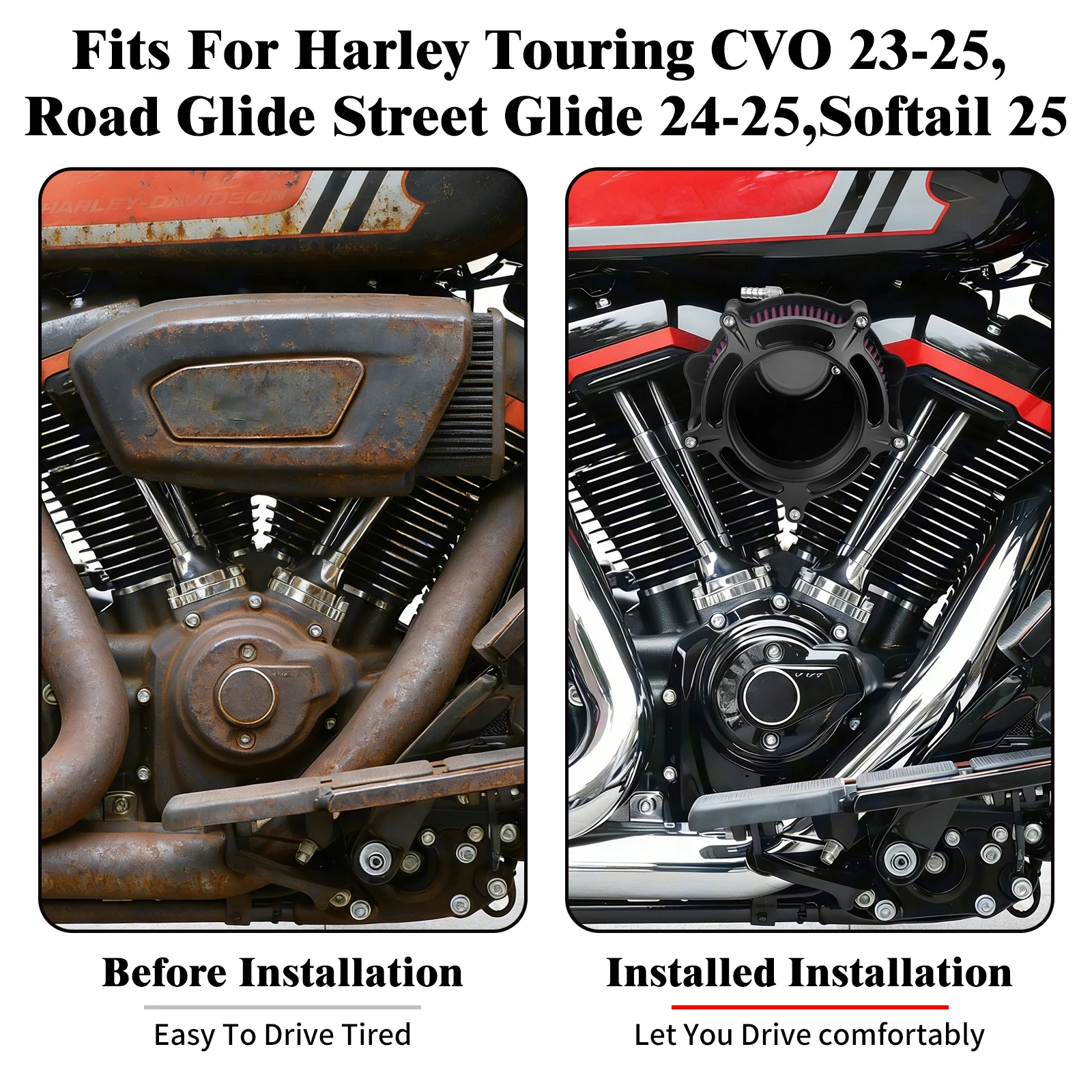 Motorcycle Air Filter Cleaner Intake Filter For Harley CVO Touring Road Street Glide 2023-25 Softail Breakout Fat Boy FXLR 2025