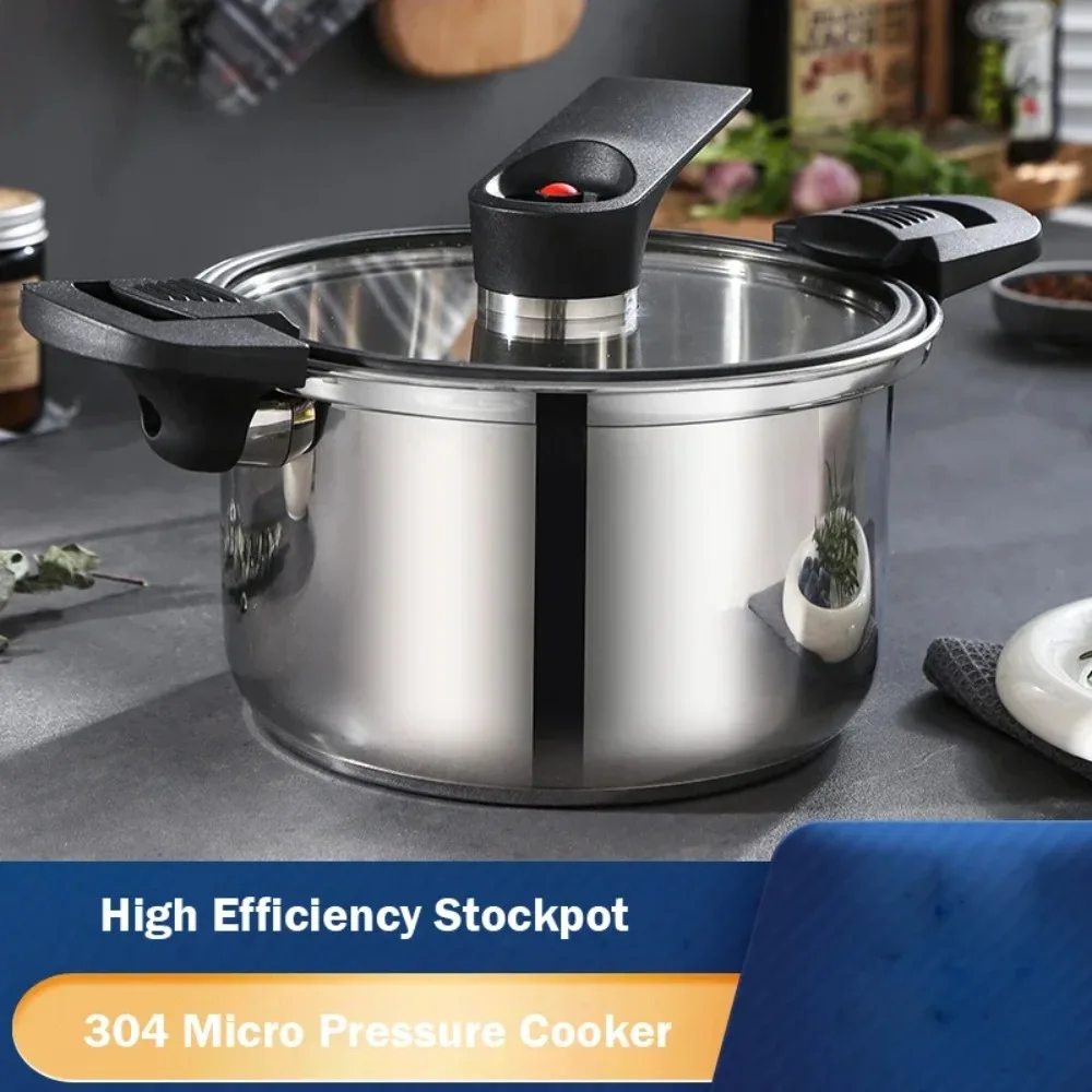 Stainless Steel Micro Pressure Cooker Household Explosion-proof Stew Pot Quick Heating Cooking Machine Push-pull Lock 20CM 24CM