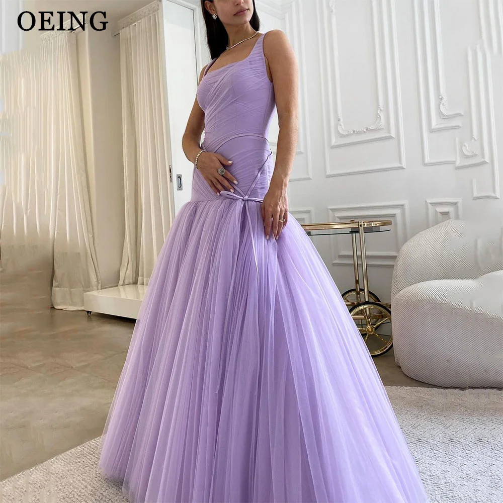 

OEING Lavender Trumpet Prom Dress Elegant Square Neck Strapless Floor Length Wedding Party Evening Dresses Vestidos De Novia