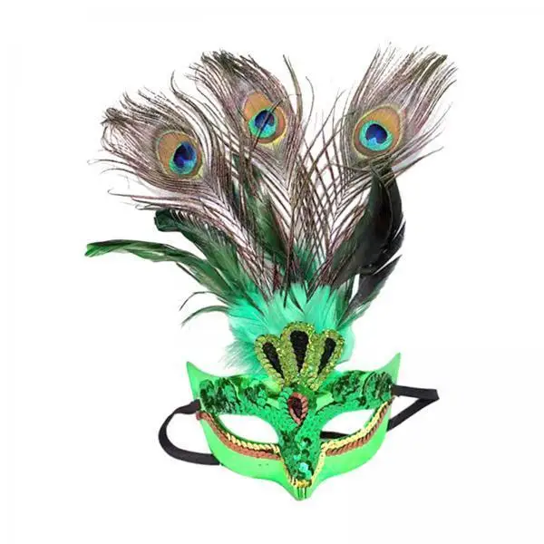 3xPeacock Feather Mask Halloween Prom Stage Show Fancy Dress Facial Cover Mask Plating Green