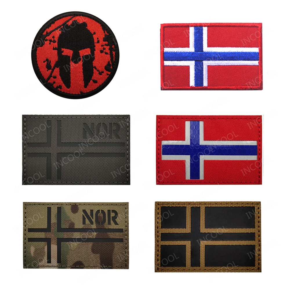 Norway Flag IR Infrared Reflective Patches Norge Stickers Chevron Appliqued Embroidered Patch For Clothing Backpack