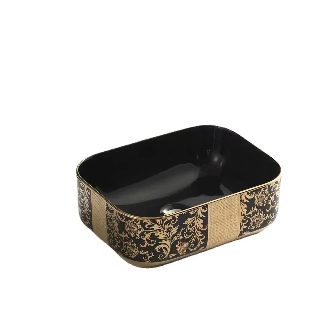 

Bathroom Toilet Matte Black Wash Basin Golden Luxury Table Basin Ceramic Art Basin Cabinet Available