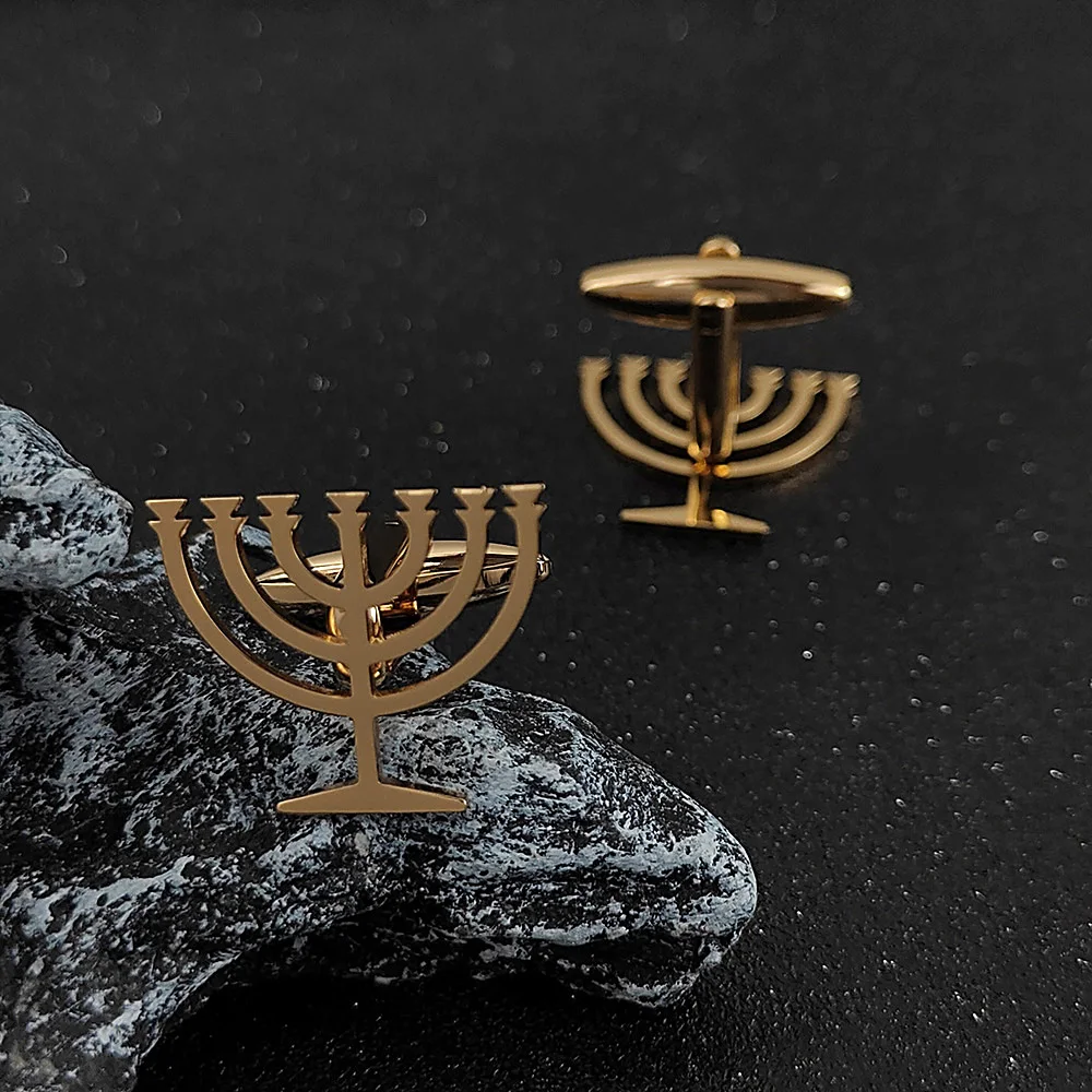 أزرار أكمام رجالية من الشمعدان اليهودي أزرار أكمام من الفولاذ المقاوم للصدأ تناسب قميص إكسسوارات ديكور هدايا رفقاء الزفاف #3