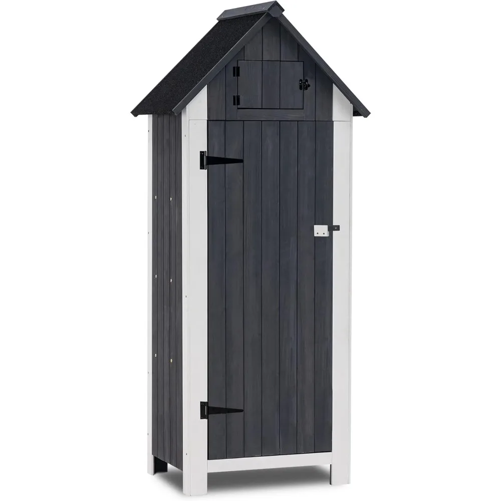 

Outdoor Storage Cabinet with Shelves, Wooden Outside Storage Shed with Floor, Garden Tool Shed for Patio Yard Lawn, 0770 (Gray)