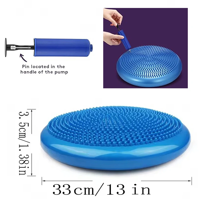 33CM Core Balance Disc Trainer With Inflation Pump PVC Fitness Yoga Balance Mat Point Massage Soft Cushion Thick Explosion-proof