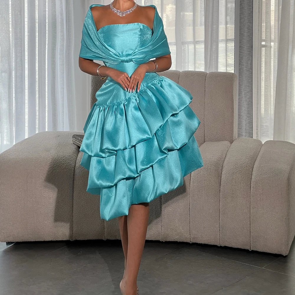 

Вечерние платья трапециевидной формы по индивидуальному заказу, длиной до колена, с открытыми плечами, без рукавов, платье для выпускного вечера, модное многоуровневое драпированное повседневное вечернее платье