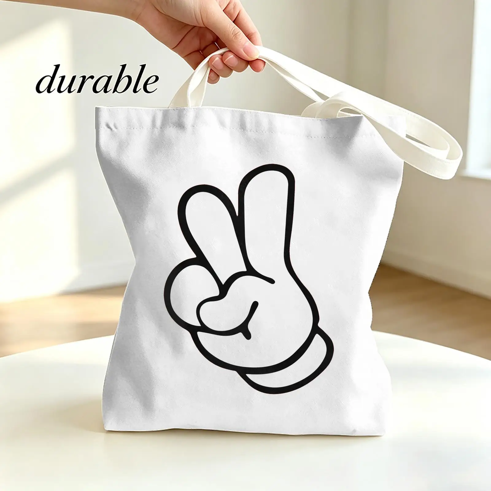 Cute fingers Storage Bags Canvas Tote Bag Double-Sided Print Lightweight Shoulder Travel Beach Bag Gift Eco