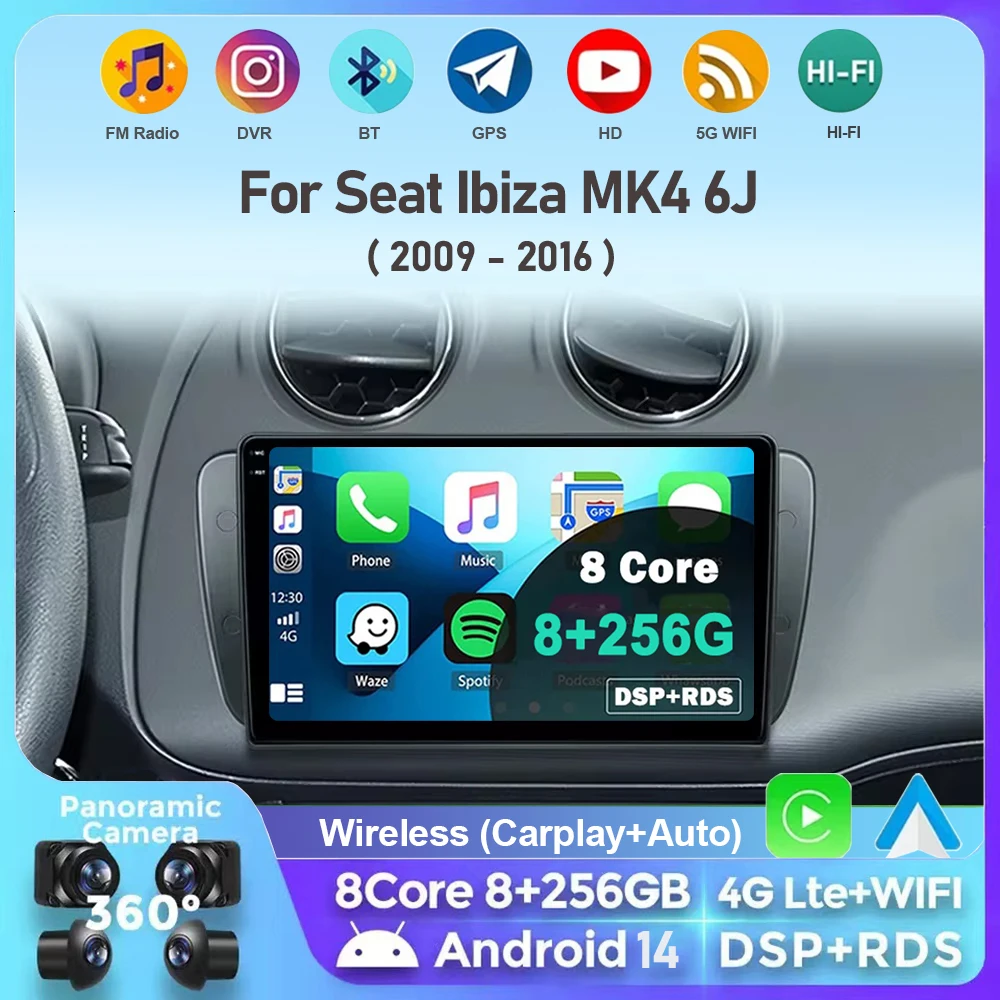 Android 14 Car Radio For Seat Ibiza MK4 6J SportCoupe Ecomotive Cupra 2009 -2016 Carplay Navigation GPS Multimedia Player stereo