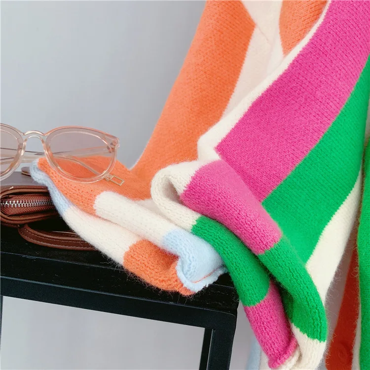 Gestreepte trui met enkele rij knopen V-hals truien Gebreid vest Truien met lange mouwen Casual losse 2025, lichte stretchzakken