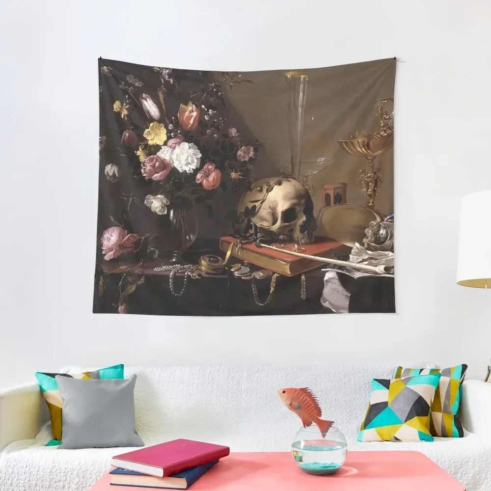 

Vanitas - Still Life with Bouquet and Skull - Adriaen van Utrecht Tapestry Decorative Paintings Room Decor Cute Tapestry