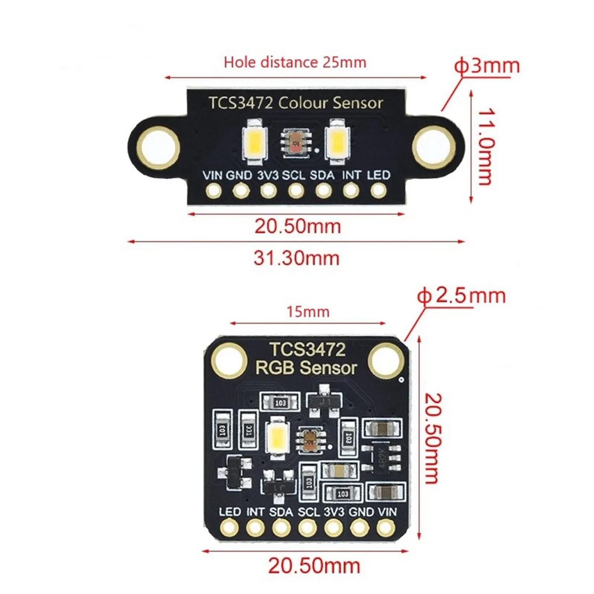 ABAN TCS34725 Color Sensor TCS3472 RGB Sensor Recognition Module RGB Development Board IIC for STM32Double Hole