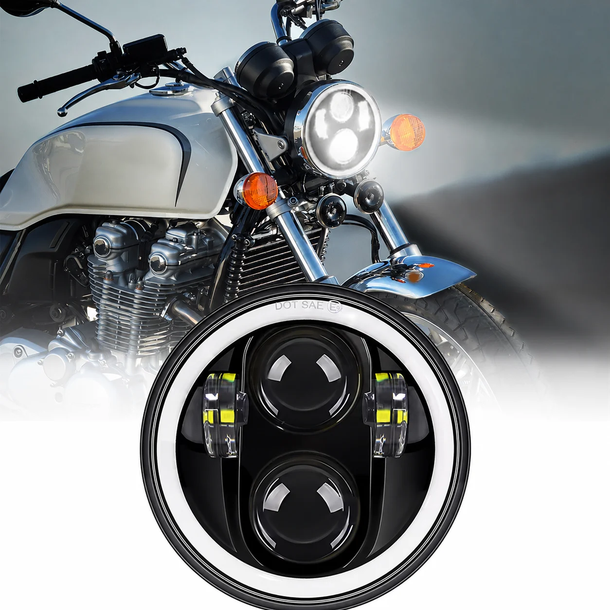UNISHINE Universal 5,75" LED-Autoscheinwerfer für Motorräder H4 Fern- und Abblendlicht Motorrad-Scheinwerfer für Harley Indian Scout Offroad-Nutzung