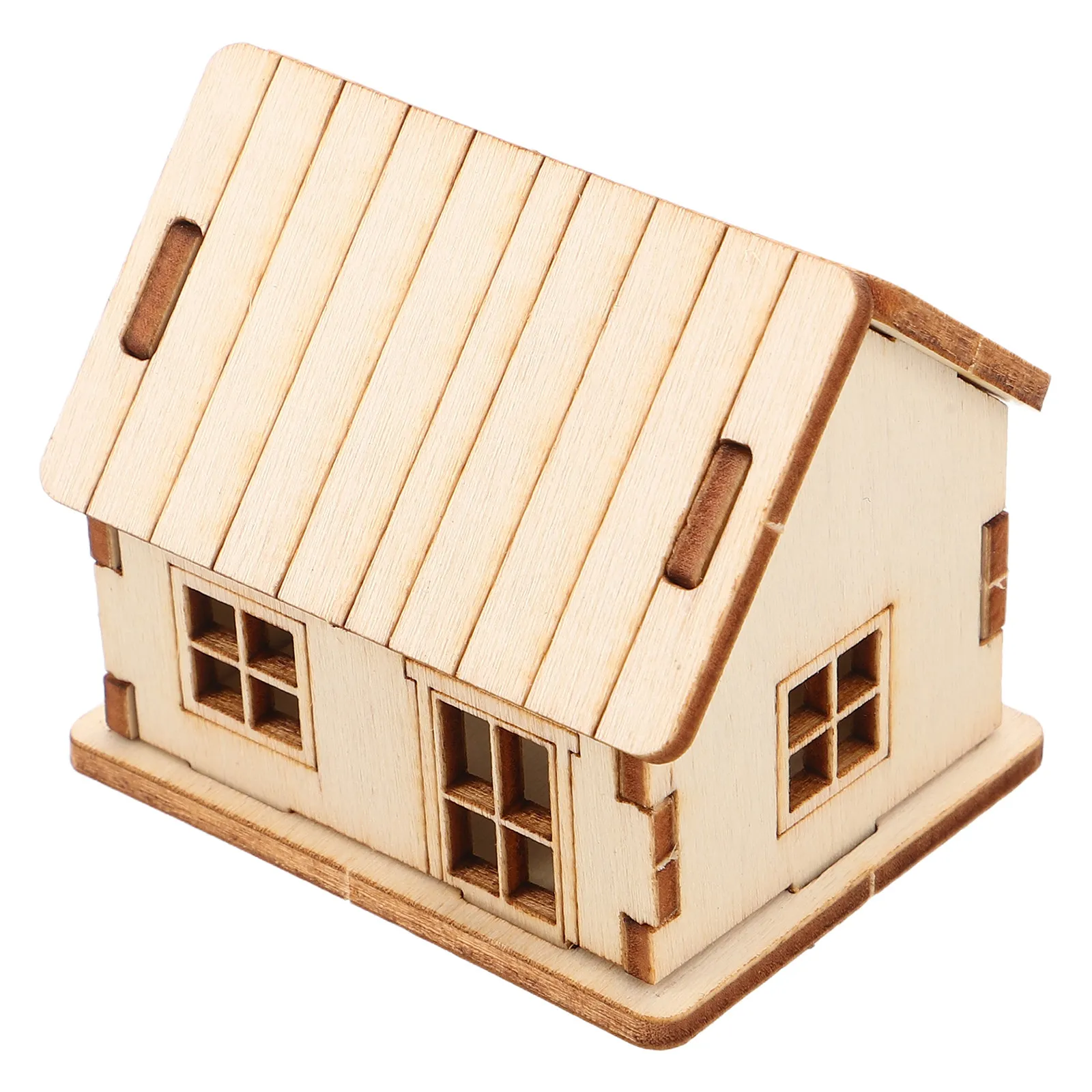 ミニチュア木製ハウスDIY 3Dパズル 塗装可能な木製キャビン 砂場用木製装飾 楽しいDIY木製ハウス