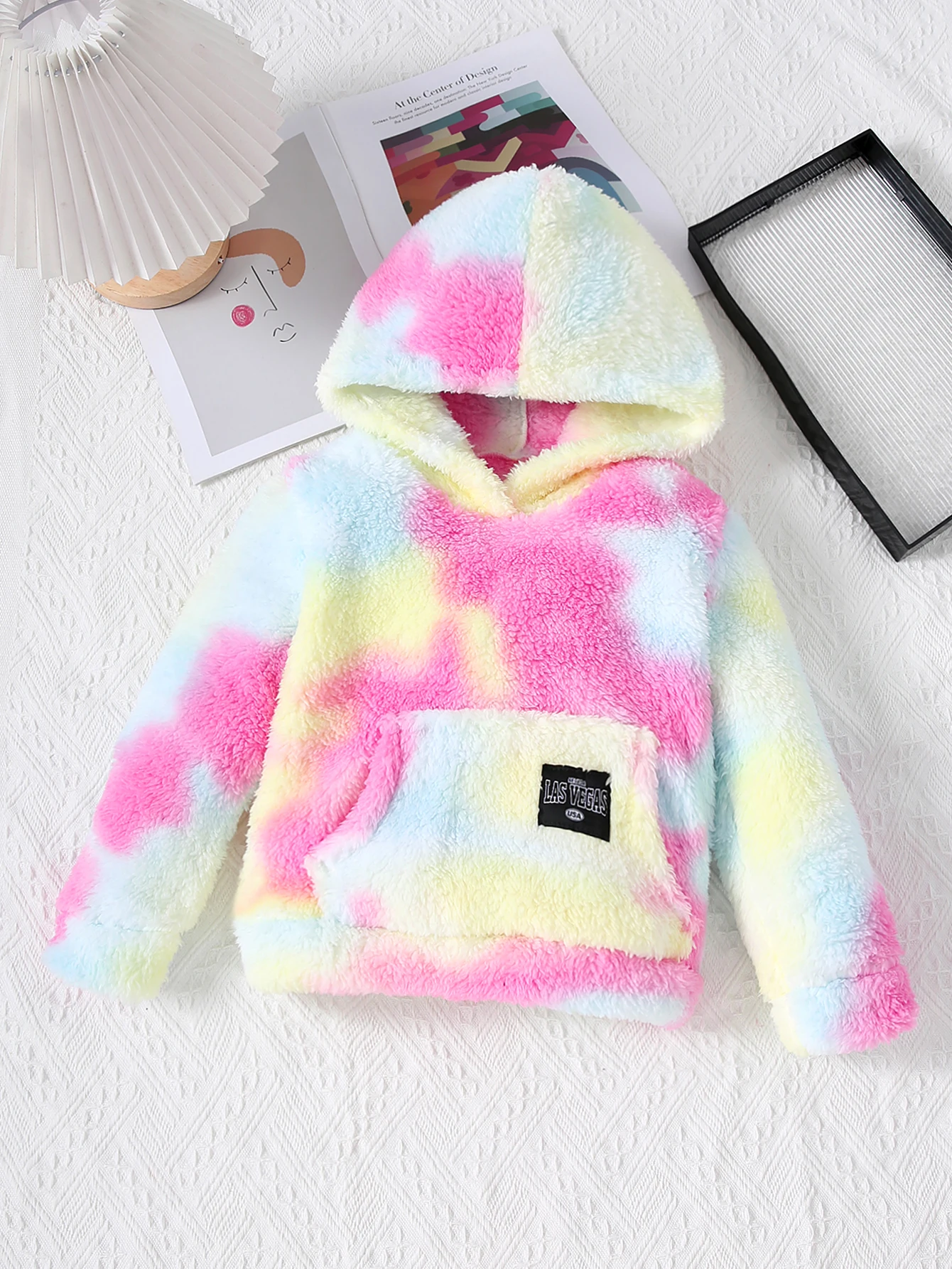 Herbst und Winter Mädchen Plüsch warme Krawatte Dye Pocket Top Jacke Kapuze Sweatshirt