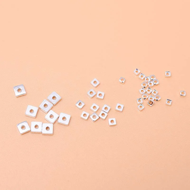 Genuine 925 Sterling Silver Flat Square Beads, espaçadores soltos Bead, Descobertas de jóias DIY, Sólido Puro Real