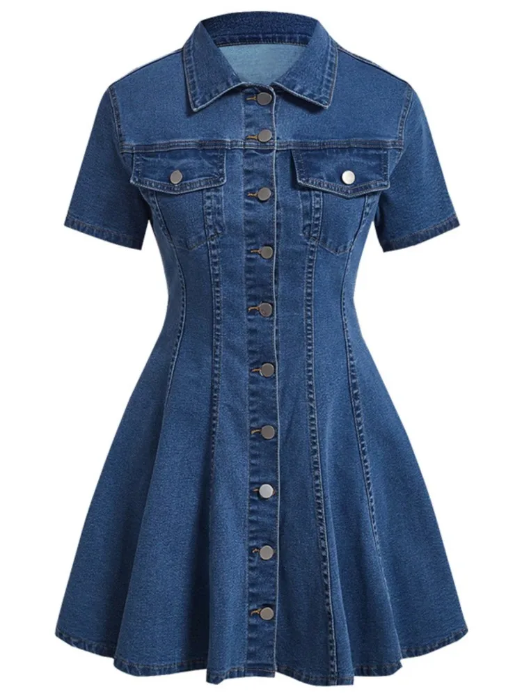 Minivestido vaquero de otoño para mujer, vestido ajustado de cintura alta con volantes, plisado, vestidos elegantes a la moda para mujer, vestido de mujer de estilo coreano