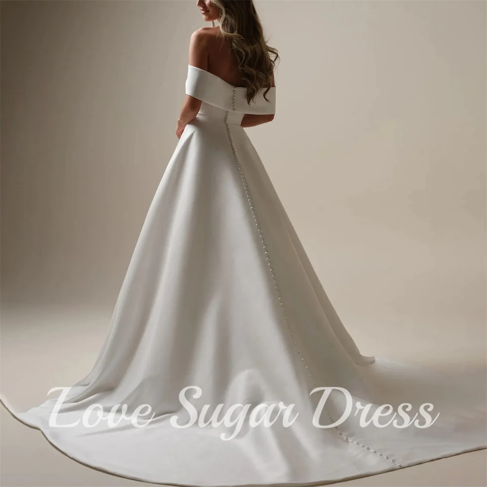 Plus Size A Line abiti da sposa con tasca elegante abito da sposa con spalle scoperte abito da sposa plissettato lungo treno abiti para mujer