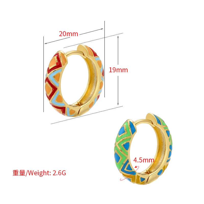 ZHUKOU Enamel Geometric hoop Earrings Fashion gold color triangle Women Round small hoop Earring Jewelry Wholesale VE674