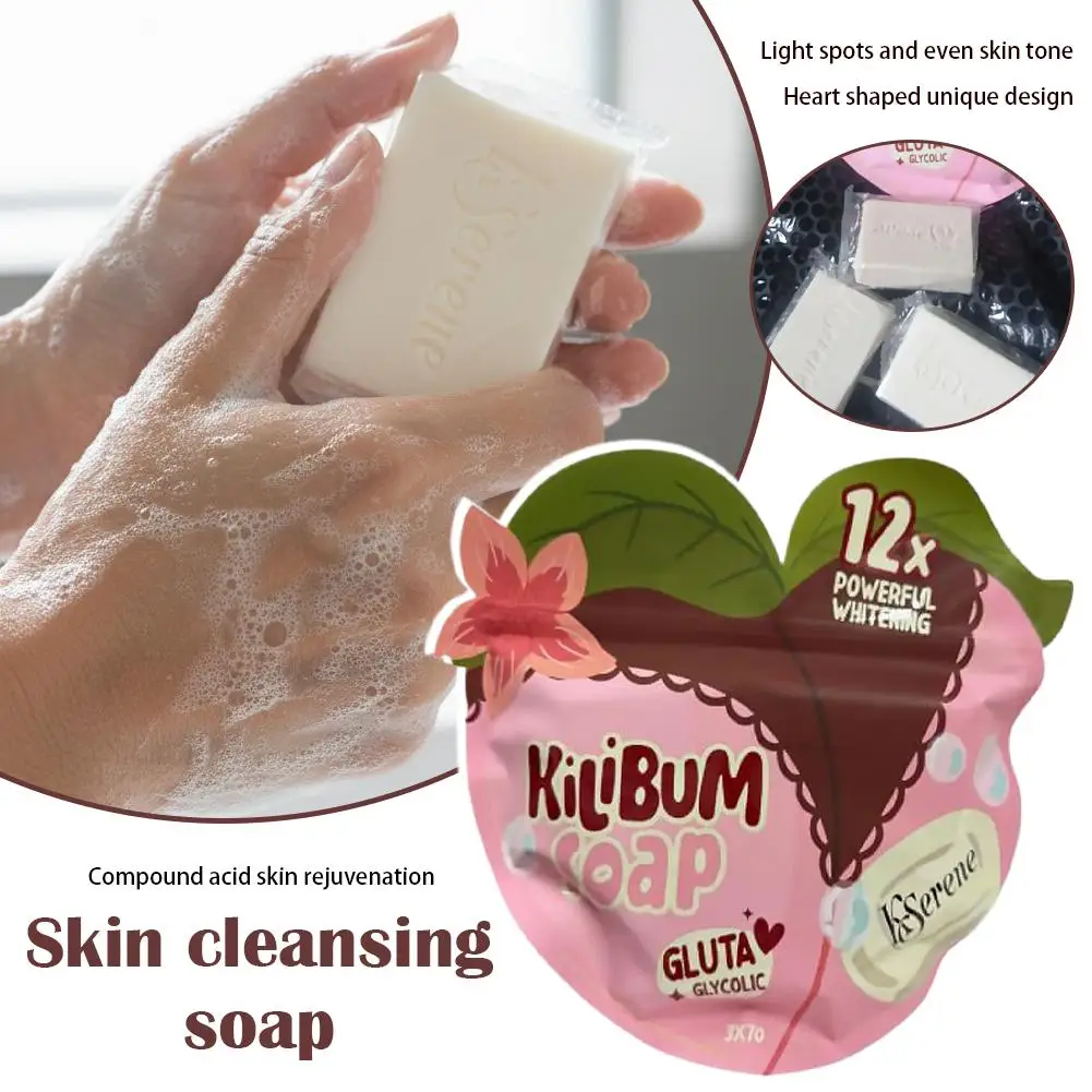 3x70g Gluta Glycolic Aufhellende Seife Pfirsich-Herz-Packung Gesichts- und Körperpflege Reinigungsseife für Ebenmäßigen Hautton und Glatte Haut