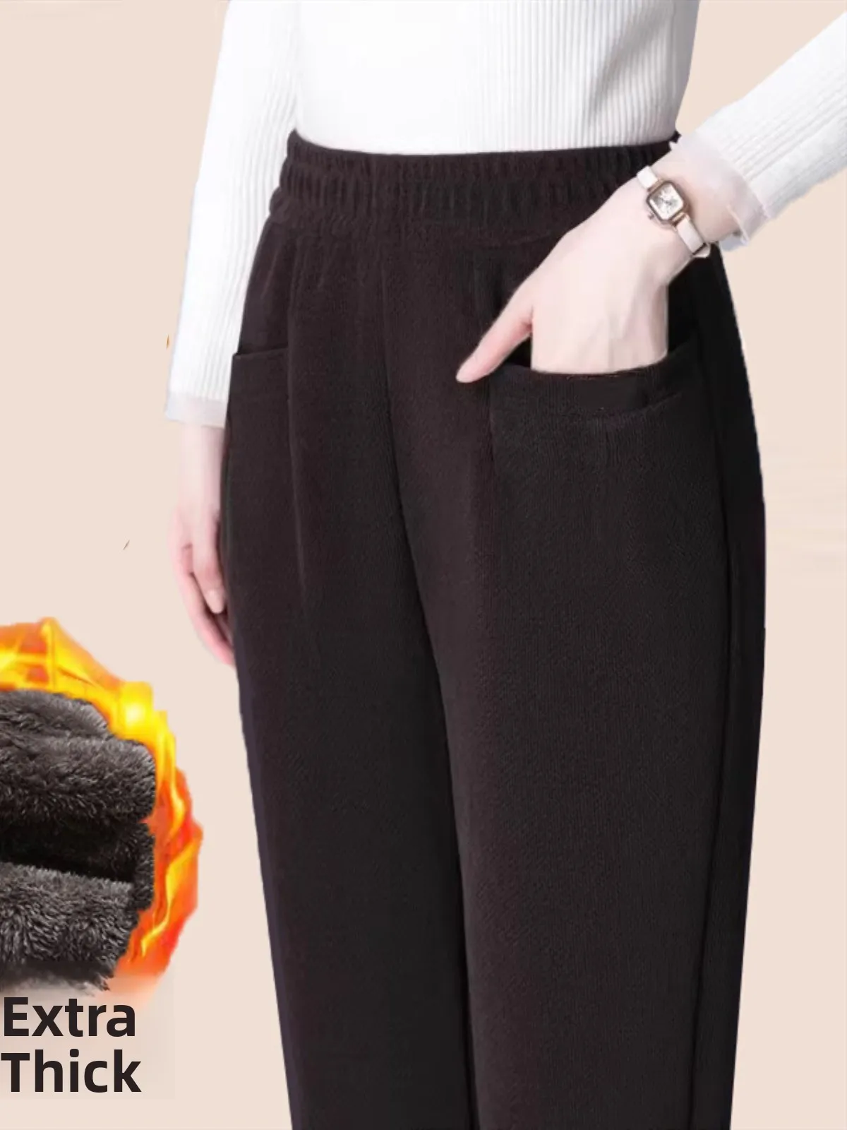 Thiened Fce Harlan Calças Cintura Alta Soltas Calças Compridas Casuais para Mulheres Outono Inverno Calças de Algodão Quente Cotto Europeu...