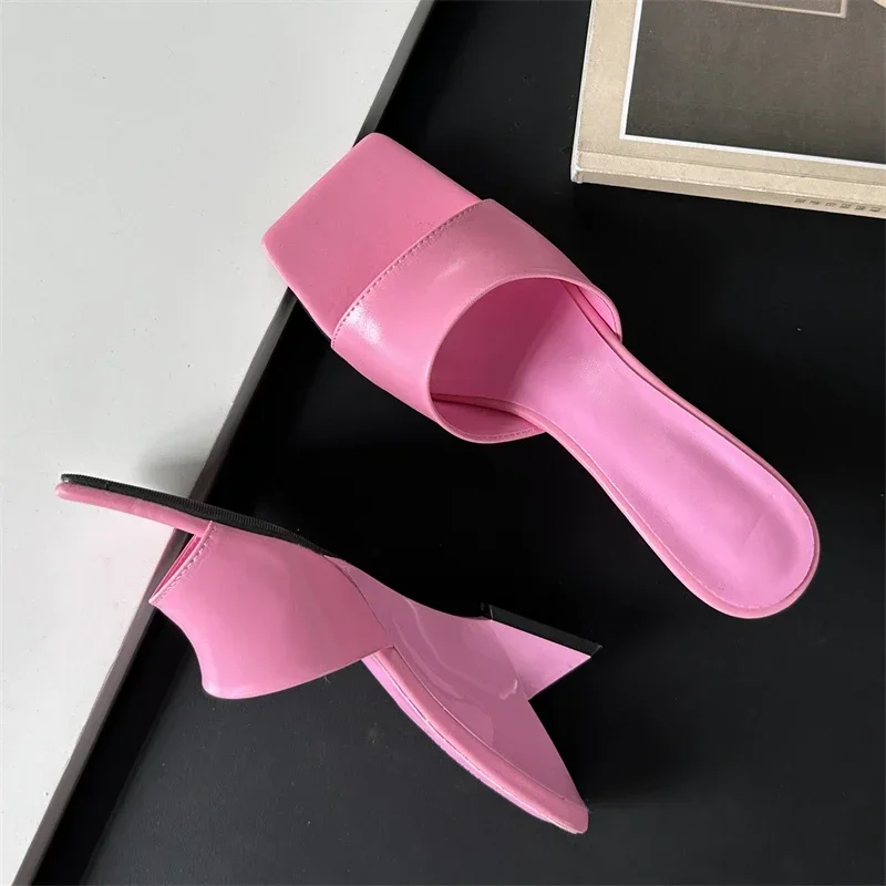 Eilyken Designer Shallow Wedges High Heels Women Slippers Street Style Square Toe Party Dress Slides Summer Shoes