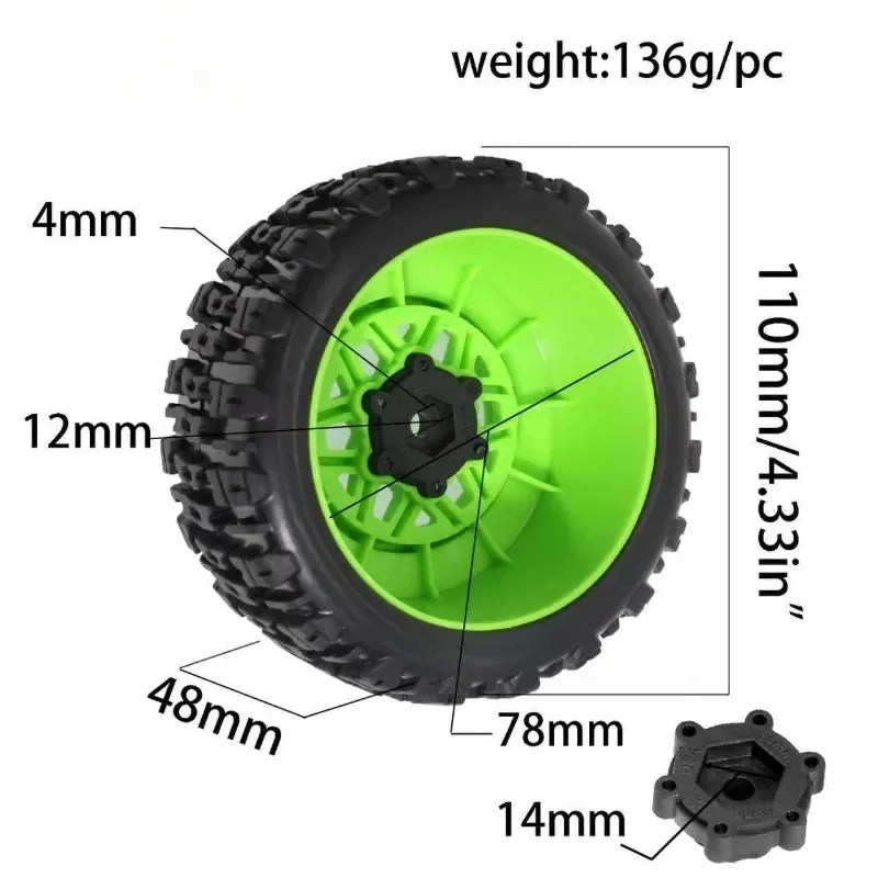 

1/10 110mm Short-Course Off-Road Truck Tire & Wheel Set, with 12mm/14mm/17mm Hex Connectors for ARRMA Senton/Trxs Slash