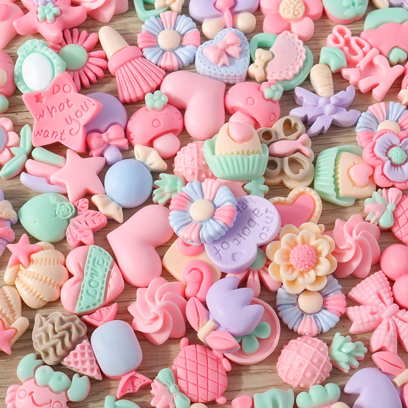 Tusember 15 قطعة سلسلة الوردي المختلط لطيف فراشة زهرة القوس القلب سحر الراتنج شقة الظهر DIY بها بنفسك جراب هاتف اكسسوارات الاطفال اللعب #2