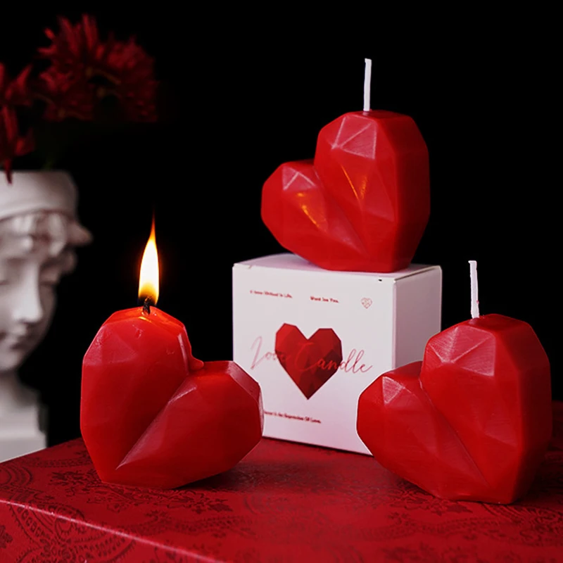 Love Aromatherapy Candle Valentine's Day Wedding Gift Heart Shaped Handmade Atmosphere 3D Design Geometric Texture Shaped Candle