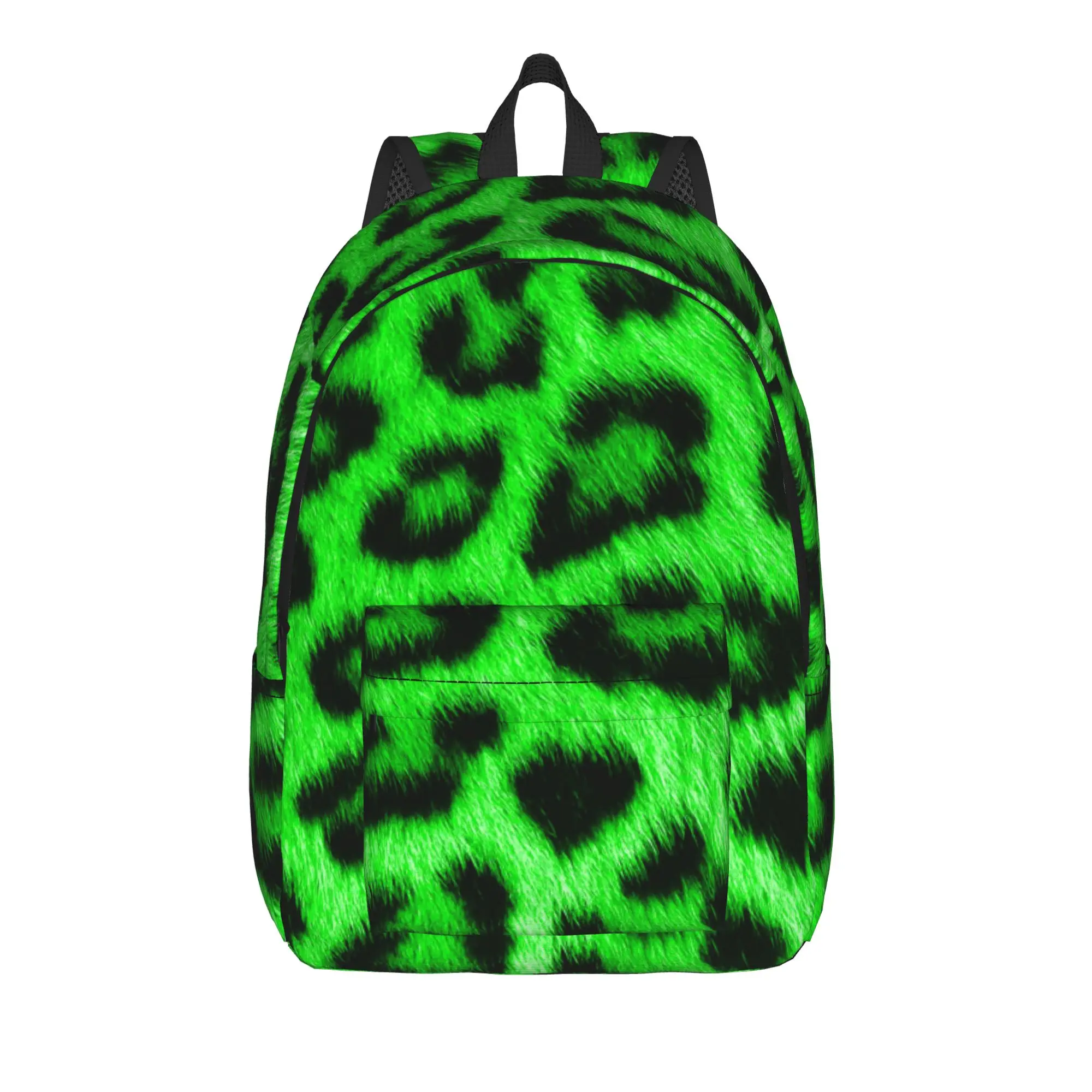 Green Leopard Texture Backpack  Kawaii Backpacks Male Outdoor Style Soft High School Bags Colorful Rucksack