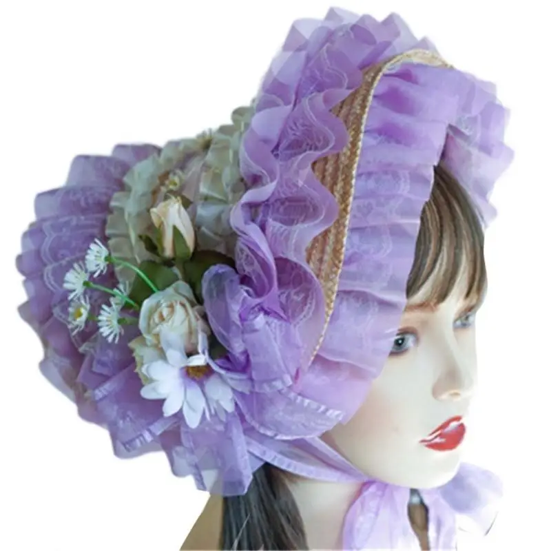 39BD Strohhut Spitze Fascinators Für Frauen Lolit Strohhut Tees Party Sonnenhut Viktorianischen Kopfschmuck Viktorianische – Detail 2