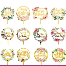 36variety Colour Printing Happy Birthday Cake Topper Gold Acrylic Kids Party Cake Topper for Baby Shower Gift Dessert Decoration