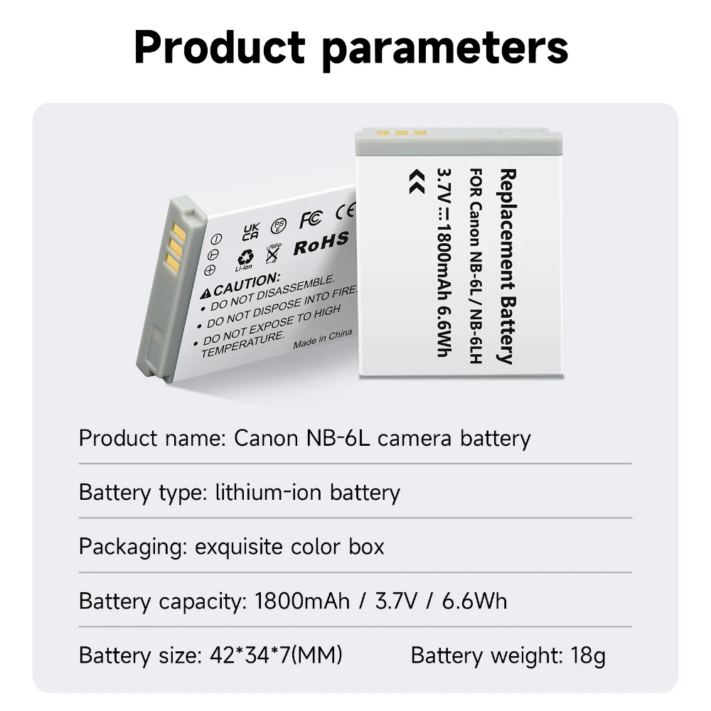 1800mAh NB-6L Battery for Canon Powershot SX700 SX710 HS SX610 SX530 NB-6LH NB 6L Camera Batteries IXUS 210 S90 S110 SX170 SX270