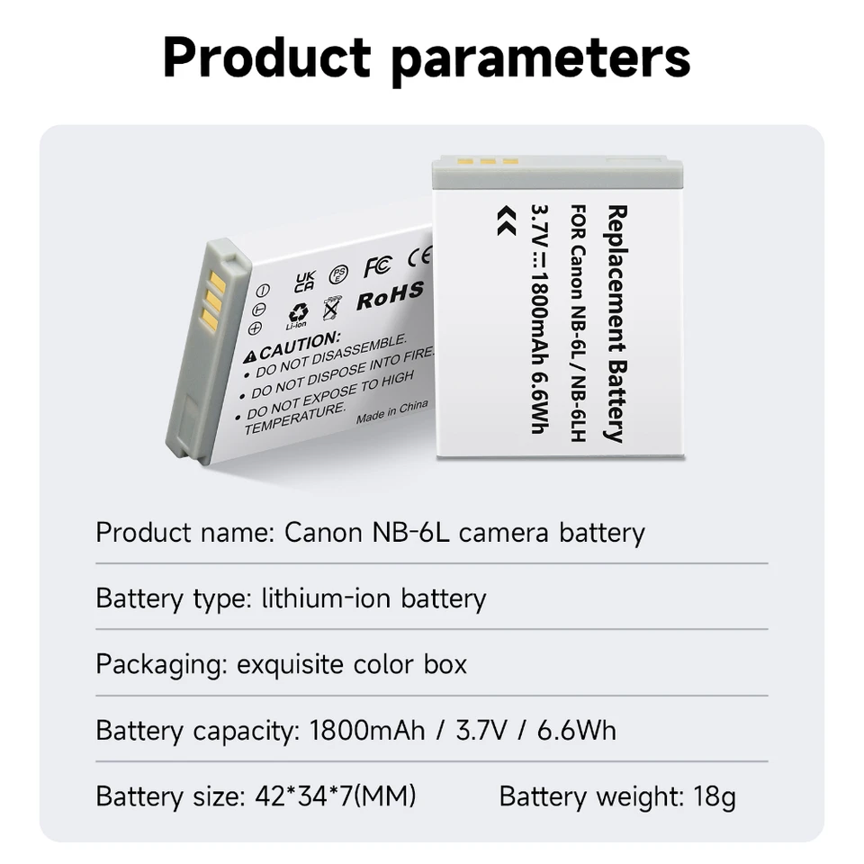 DSTE Vervangende Li-Ion-batterij Compatibel Met Canon NB-6L/NB-6LH – 3,7V 1700mAh, Voor PowerShot, IXUS En IXY Camera's