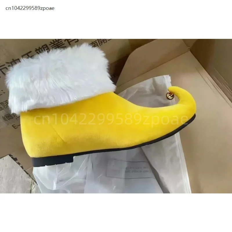 Natal elfo papai noel sapatos amarelos botas de tornozelo com sinos festa de natal role play acessórios festa palco desempenho prop